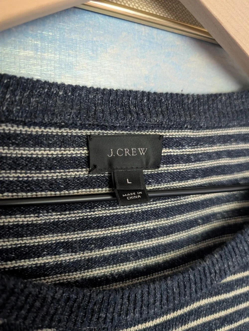 J. Crew Navy and White Striped Crewneck Sweater